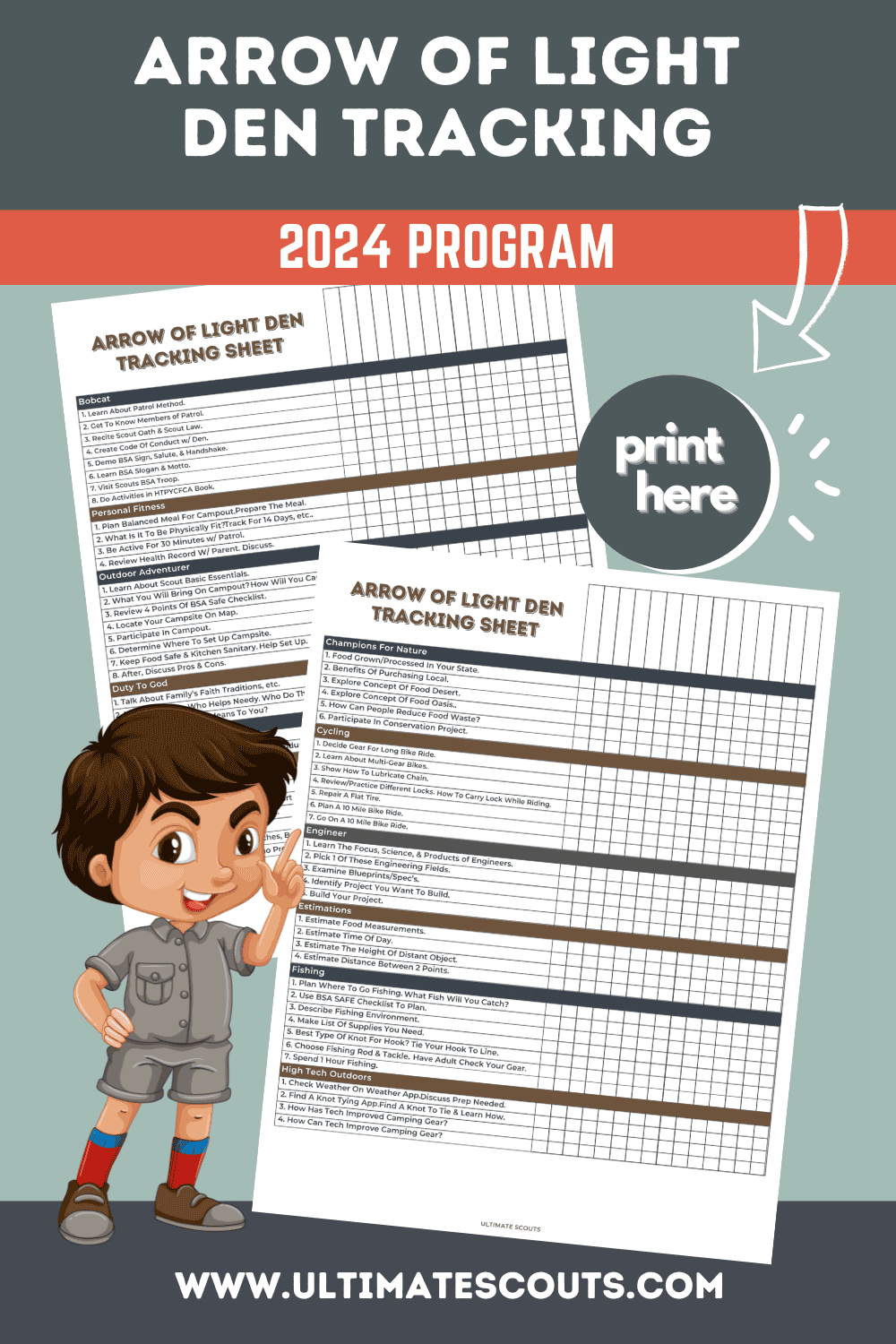 Arrow of Light Den Tracking Printable