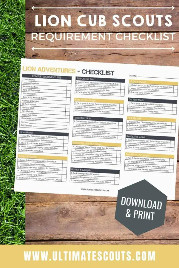 Lion Cub Scout Requirement Tracking Sheet – Ultimate Scouts