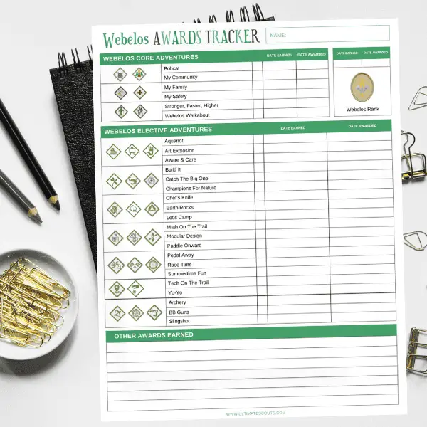 Webelos Awards Tracker Printable